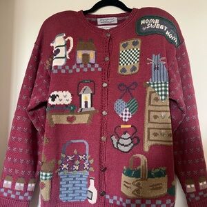 Vintage Style Red Cardigan with Home Decor Patterns hand embroidered